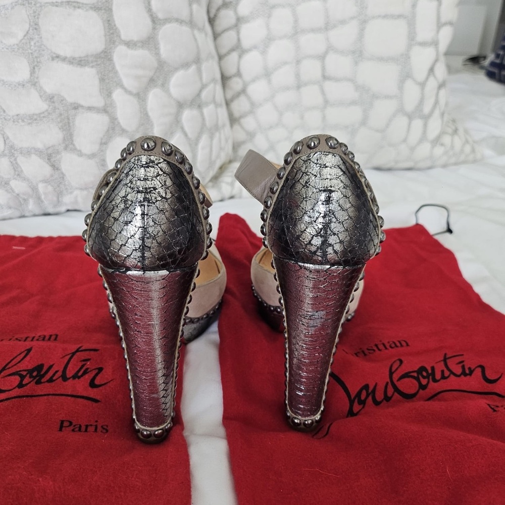 RARE! Christian Louboutin Luxura suede studded water snake heels